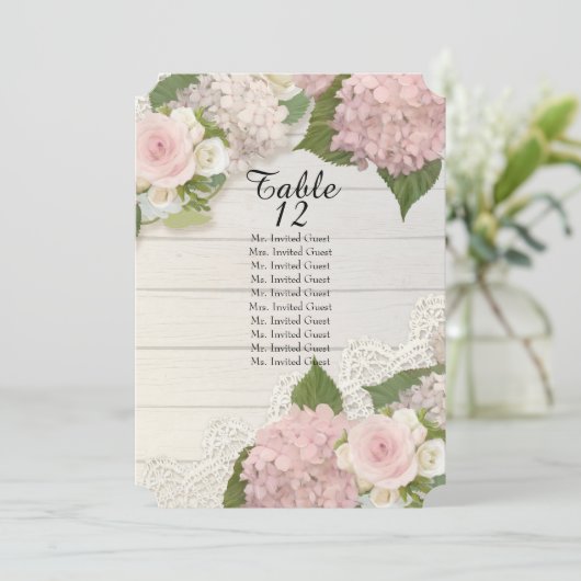 Rustisch Roos met houtafels Hydrangea-tabel Kaart (Staand voorkant)