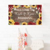 Rustisch Roos met zonnebloem Hout Rood Weddenschap Spandoek (Insitu)