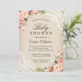Rustisch roze Baby shower voor ivoor Burlap Kaart (Staand voorkant)
