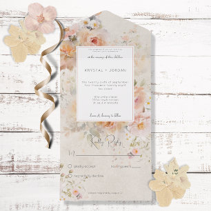 Rustisch Roze Blush Floral Lijst Geen diner All In One Uitnodiging