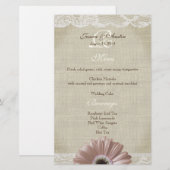 Rustisch  Roze Daisy en Lace Menu (Voorkant / Achterkant)