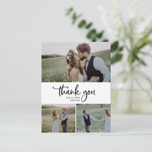 Rustisch script 3 Foto Collage Weddenschap Harteli Briefkaart (Staand voorkant)