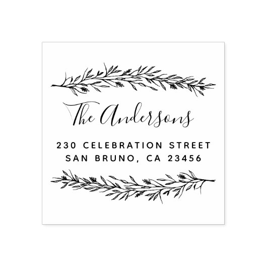 Rustisch script | Aangepast Botanisch Retouradres Rubberstempel (Afrduk)