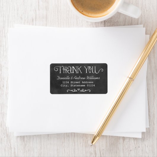 Rustisch script bedankt Chalkboard Wedding Black Etiket (Insitu)
