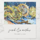 Rustisch script Blue Yellow Sunflower Wedding Wijn Etiket (Enkel label)