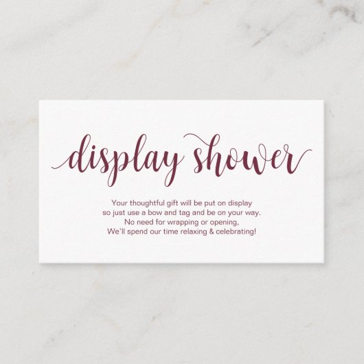 Rustisch script, Bourgogne kleur, Display Shower Informatiekaartje (Voorkant)