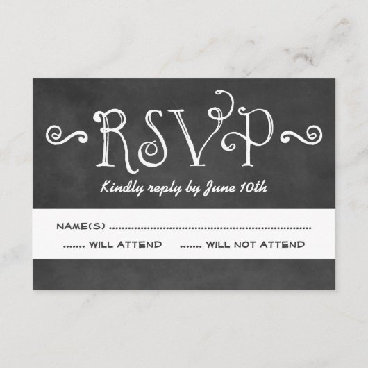 Rustisch script Chalkboard Wedding Black RSVP Kaartje (Voorkant)
