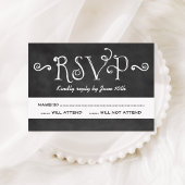 Rustisch script Chalkboard Wedding Black RSVP Kaartje