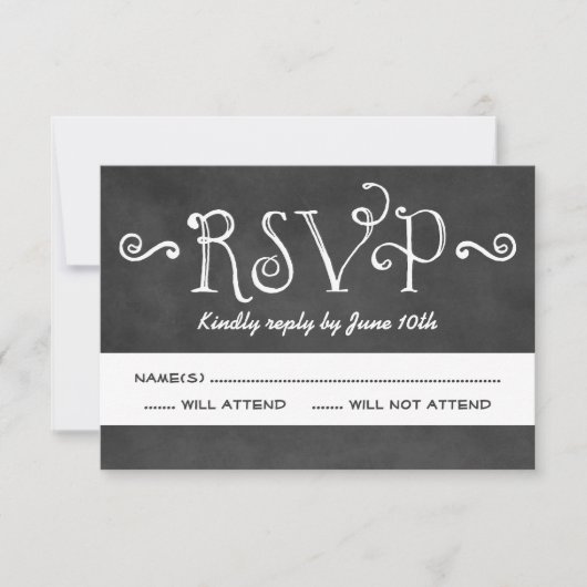 Rustisch script Chalkboard Wedding Black RSVP Kaartje (Voorkant)