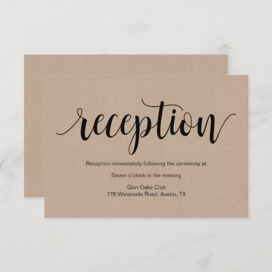 Rustisch script, kraft black, Wedding Reception Informatiekaartje (Voorkant / Achterkant)