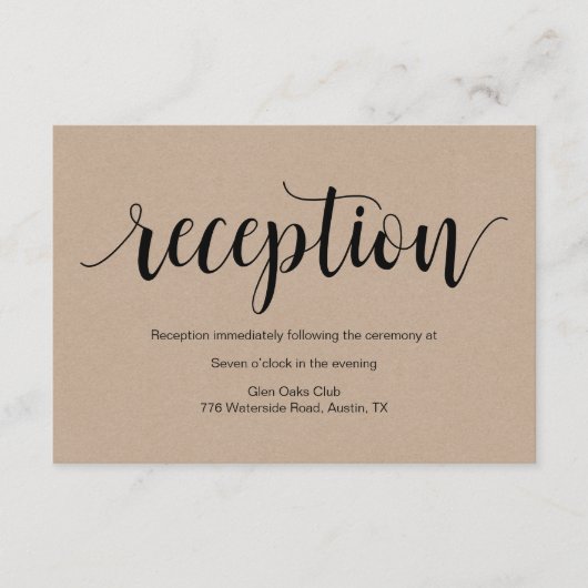 Rustisch script, kraft black, Wedding Reception Informatiekaartje (Voorkant)