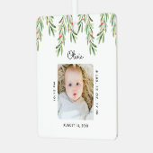Rustisch script Mistletoe Foto Baby eerste kerstmi Metalen Ornament (Voorkant links)