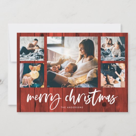 Rustisch script multi-fotoraster | Vrolijk kerstfe Feestdagenkaart (Voorkant)