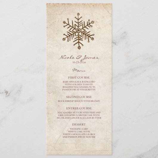 Rustisch Snowflake Wedding Menu (Voorkant)
