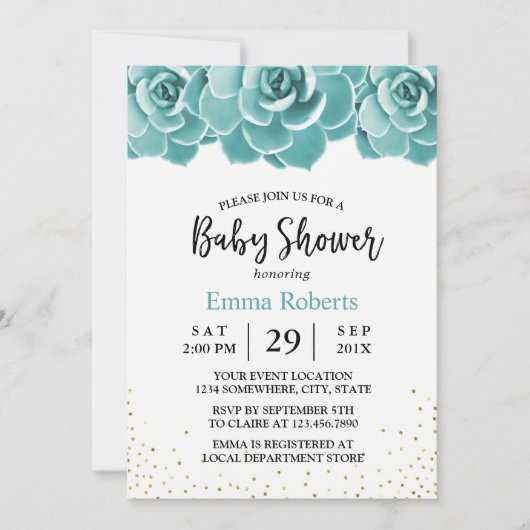 Rustisch Succulent Floral Baby shower Kaart (Voorkant)