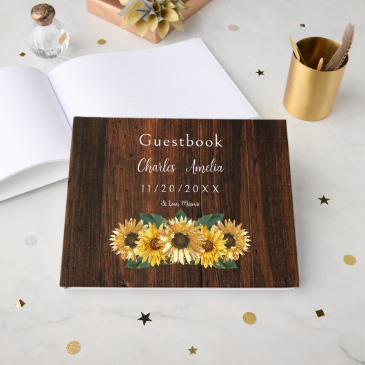 Rustisch Sunflower Wedding Guest Book Gastenboek (Voorkant open)