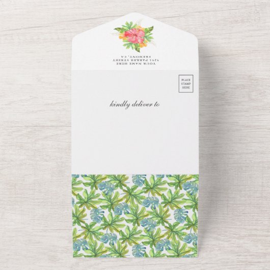 Rustisch Tropisch Cute Flamingo Baby shower All In One Uitnodiging (Buitenkant)