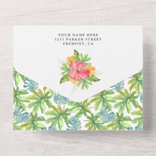 Rustisch Tropisch Cute Flamingo Baby shower All In One Uitnodiging (Achterkant)