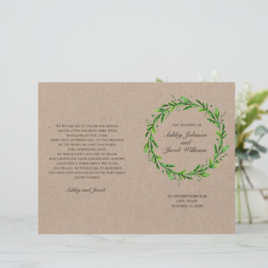 Rustisch trouwprogramma. Landengroene botanische (Staand voorkant)