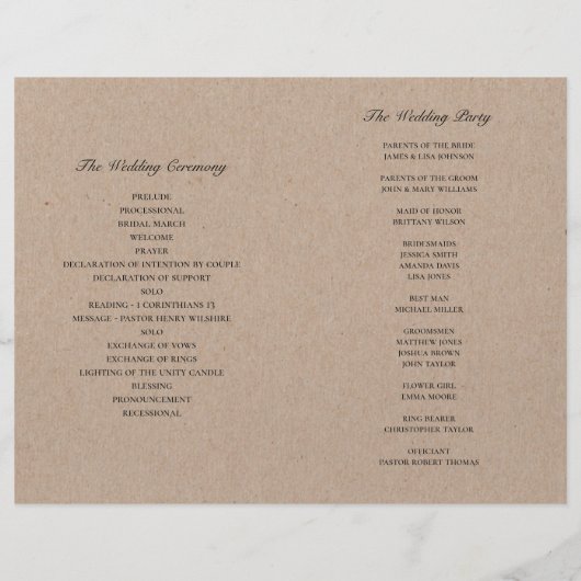 Rustisch trouwprogramma. Landengroene botanische (Achterkant)