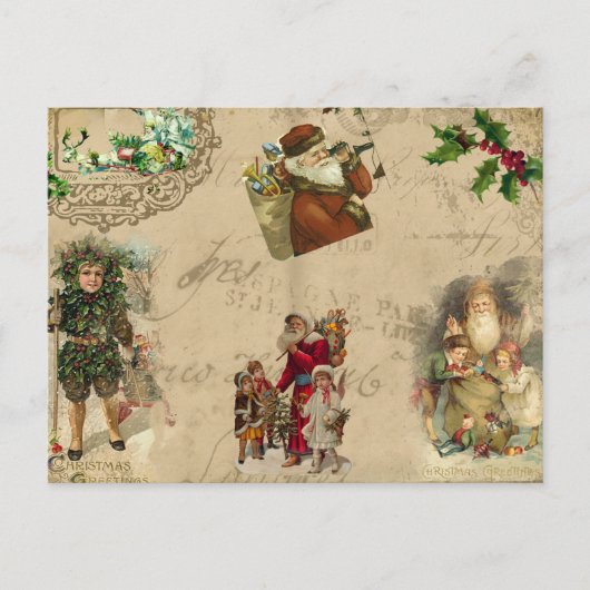  Rustisch Victoriaans kerstcollage Briefkaart (Voorkant)