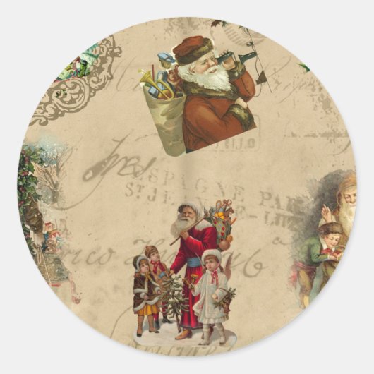  Rustisch Victoriaans kerstcollage Ronde Sticker (Voorkant)