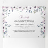 Rustisch Violet en roze Waterverf Rozen bruiloft Drieluik Uitnodiging (Binnenzijde eerst)