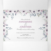 Rustisch Violet en roze Waterverf Rozen bruiloft Drieluik Uitnodiging (Binnenkant midden)