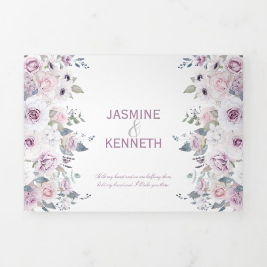 Rustisch Violet en roze Waterverf Rozen bruiloft Drieluik Uitnodiging (Cover)