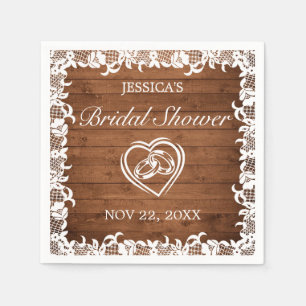 Rustisch Vrijgezellenfeest met hout en witte kant Servet