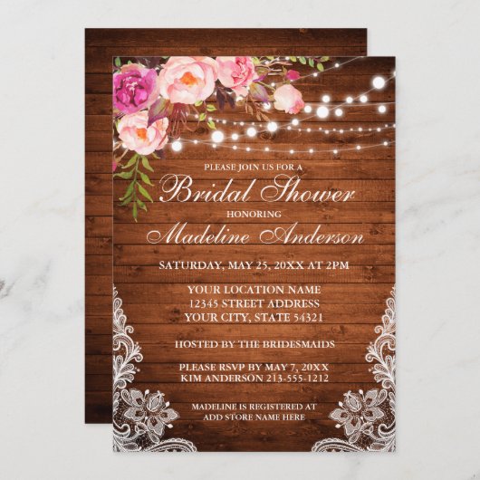 Rustisch Vrijgezellenfeest met houten lampjes Kaart (Voorkant / Achterkant)