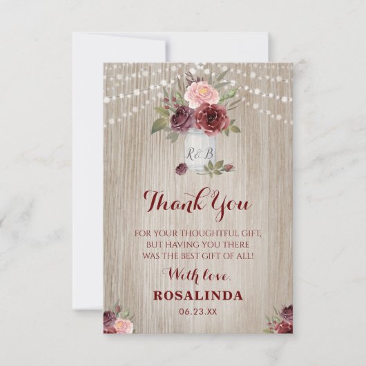 Rustisch Vrijgezellenfeest Rood hout Achtergrond Bedankkaart (Voorkant)