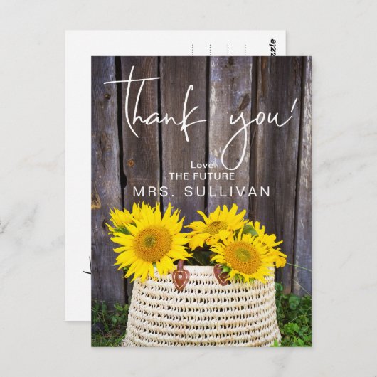 Rustisch Vrijgezellenfeest Zonnebloem Dank u Briefkaart (Voorkant / Achterkant)