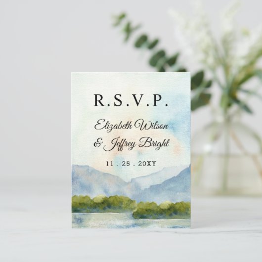 Rustisch Waterverf bergmeer winter RSVP Uitnodiging Briefkaart (Staand voorkant)