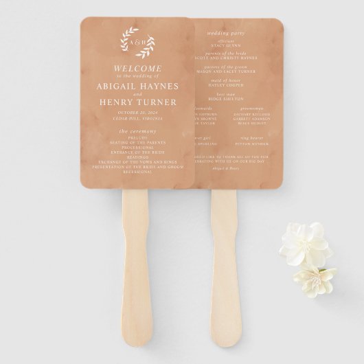 Rustisch Waterverf Wedding Programme Handwaaier (Voorkant en achterkant)