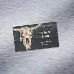 Rustisch Western land Beige Grey Bull Koe Magnetisch Visitekaartje