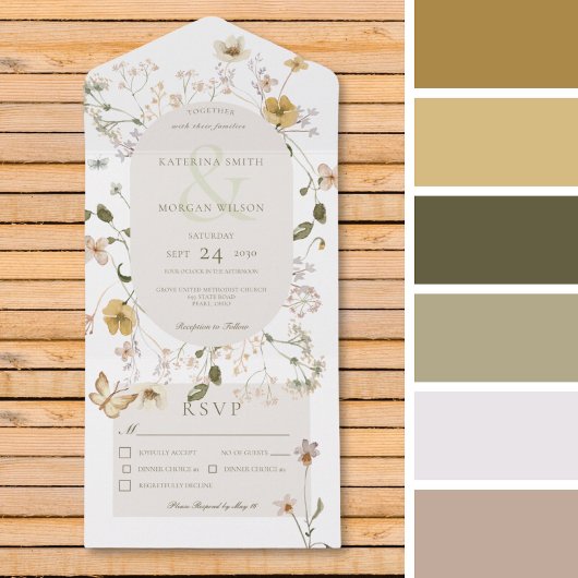 Rustisch Wildbloem Ovaal Lijst Wit diner All In One Uitnodiging