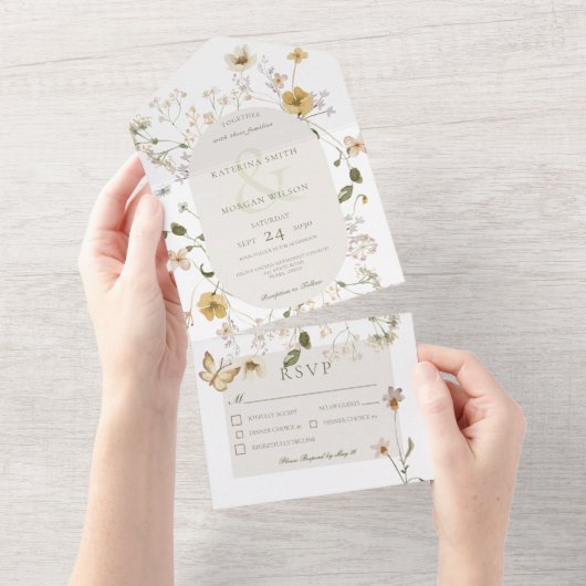 Rustisch Wildbloem Ovaal Lijst Wit diner All In One Uitnodiging (Afscheurbaar)