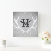Rustisch Wit en Grijs Der Antlers Burlap Land Vierkante Klok (Huis)