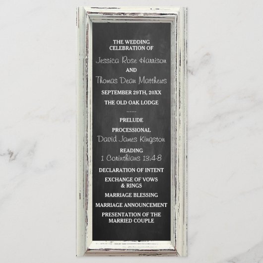 Rustisch wit Lijst en Chalkboard Wedding Collectie Programma (Voorkant)