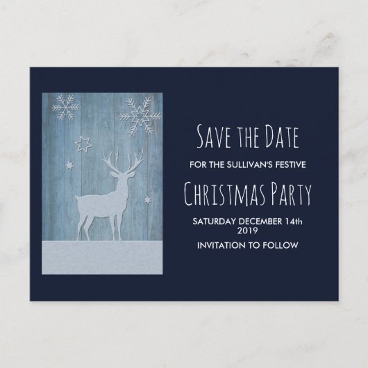 Rustisch Wood Blue Reindeer Country Kerstmis Briefkaart (Voorkant)