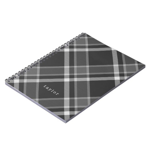 Rustisch zwart en grijs Tartan met naam Notitieboek (Linkerzijde)