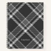 Rustisch zwart en grijs Tartan met naam Notitieboek (Voorkant)