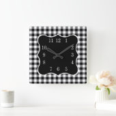 Rustisch zwart en wit Gingham Land   Vierkante Klok (Huis)