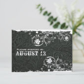 Rustisch zwart leder RSVP Kaartje (Staand voorkant)