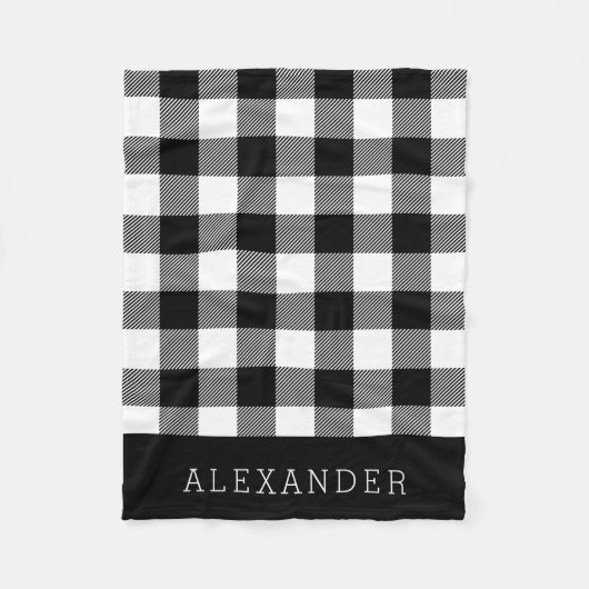 Rustisch zwart-wit buffelmonogram fleece deken (Voorkant)