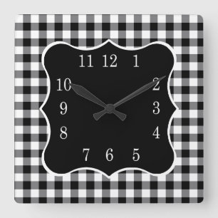 Rustisch zwart-wit Gingham-land Vierkante Klok