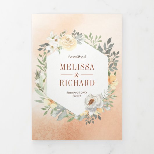 Rustische aardezaffe Waterverf Perzische bruiloft Drieluik Uitnodiging (Cover)