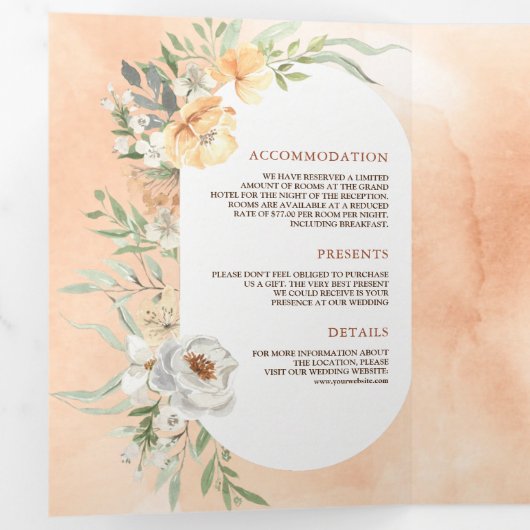 Rustische aardezaffe Waterverf Perzische bruiloft Drieluik Uitnodiging (Binnenzijde eerst)