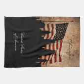 Rustische Amerikaanse vlag Chicago Skyline Theedoek (Horizontaal)